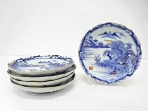 古伊万里　染付　山水　七寸皿　5客揃